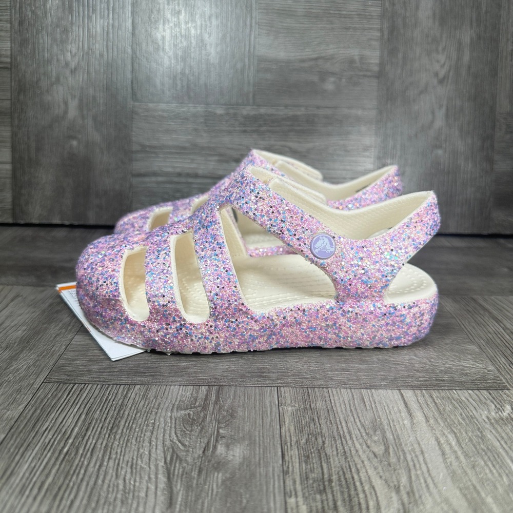 Crocs Fisherman Sandal Kids C11 Pink Glitter Sparkly Lightweight NEW - Picture 2 of 8